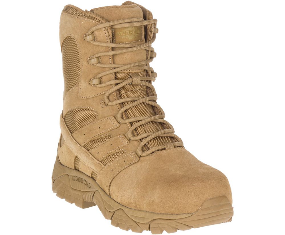 Botas Homem - Merrell Moab 2 8\" Defense Zip Comp Toe Wide Width - Caqui - JOE507621